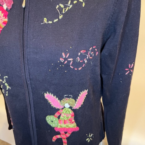Talbots Sweater Black Full Zip Angel Fairy Mock Neck Long Sleeve Womens Large. - Picture 3 of 14